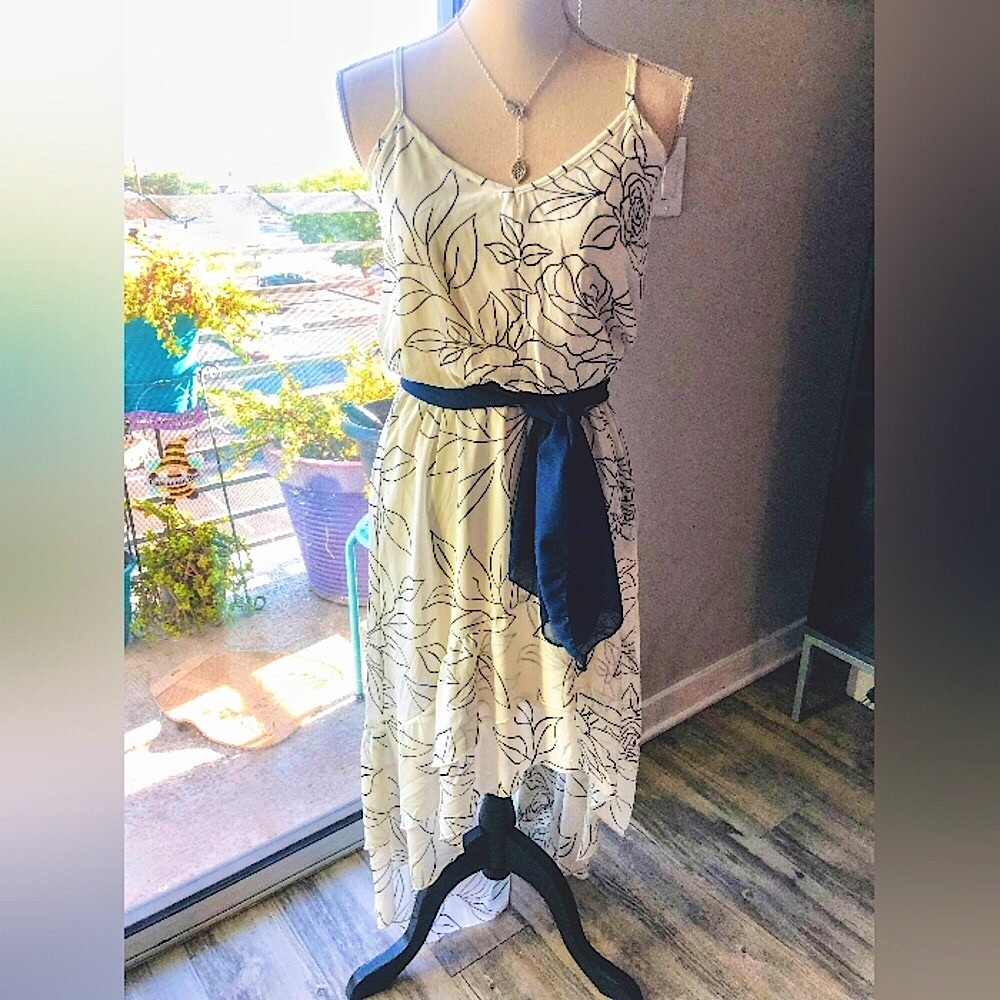 NWT $98 Aqua Floral Print Asymmetrical Layered Hem Dress - M